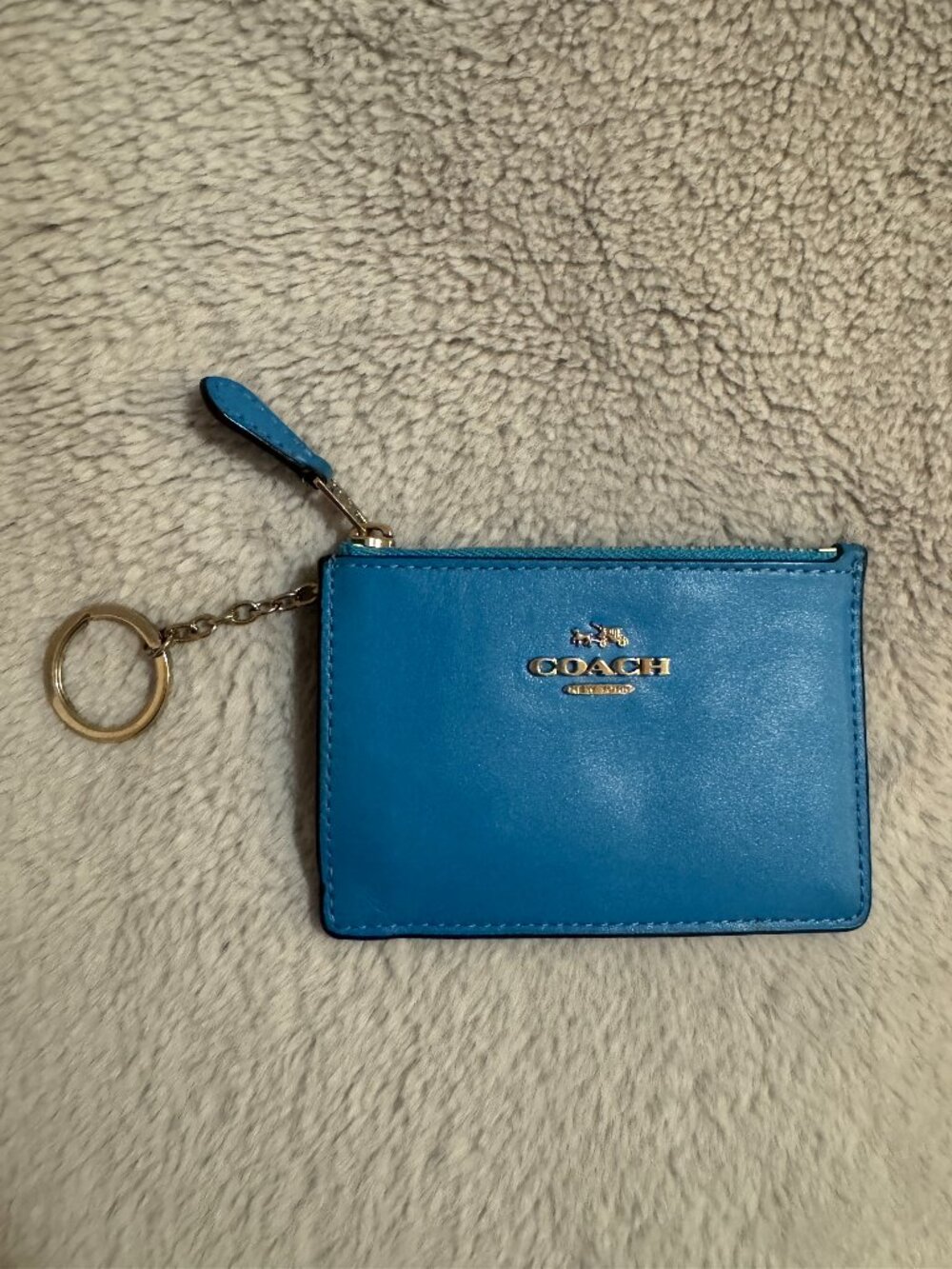 Coach Leather Zip-Around Mini ID Skinny / Card Case Wallet – Smooth Blue